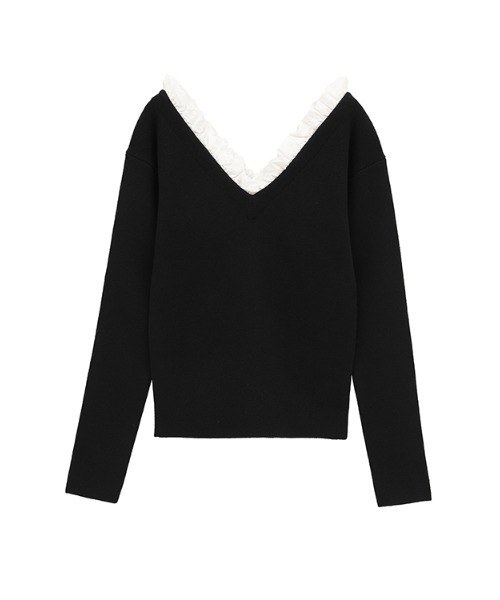 CLANE(クラネ)の「【CLANE/クラネ】2WAY FRILL V NECK KNIT TOPS/2WAYフリルVネックニットトップス(ニット/セーター・レディース・ベージュ/グレー/ブラック・1)」の6枚目の写真