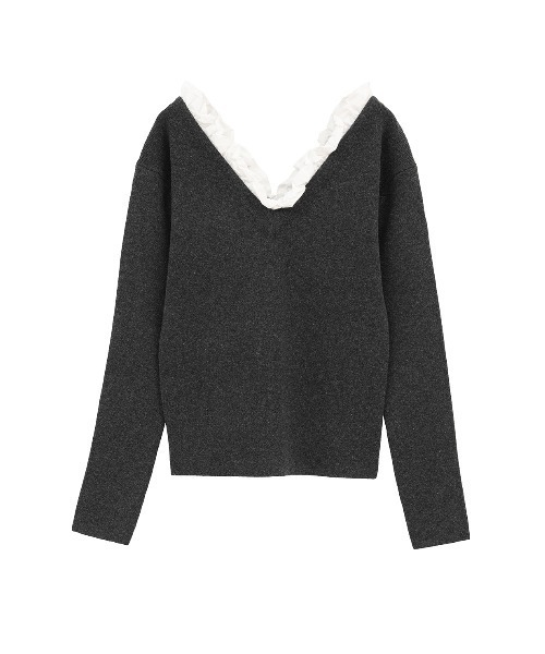 CLANE(クラネ)の「【CLANE/クラネ】2WAY FRILL V NECK KNIT TOPS/2WAYフリルVネックニットトップス(ニット/セーター・レディース・ベージュ/グレー/ブラック・1)」の16枚目の写真