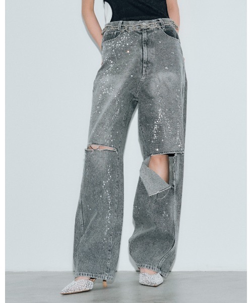 THINGS THAT MATTER(シングス ザット マター)の「SPARKLE DENIM PANTS/スパークルデニムパンツ(デニムパンツ・レディース・ブルー/ブラック・1/2)」の2枚目の写真