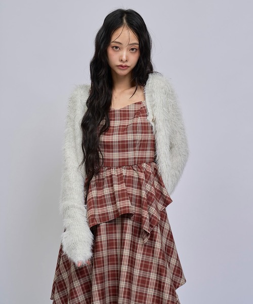 REDYAZEL(レディアゼル)の「チェックキャミソールティアードロングワンピース(ワンピース・レディース・ブラウン系その他/レッド系その他/ブルー系その他・FREE)」の5枚目の写真