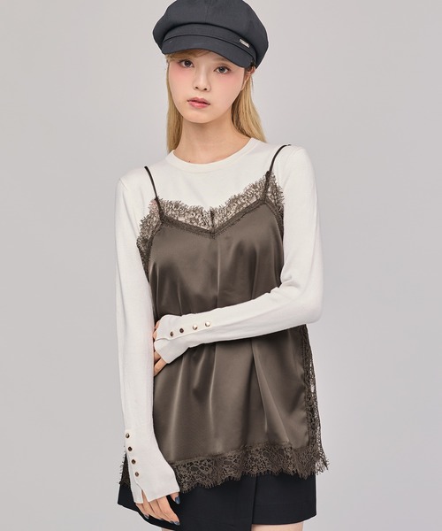 MSGirl(エムエスジーガール)の「ランジェリーコアキャミソール サテン(キャミソール・レディース・ブラック/ブラウン・M)」の2枚目の写真