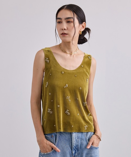 SALON adam et rope'(サロン アダム エ ロペ)の「ビジューメッシュベロアタンク / セットアップ対応(タンクトップ・レディース・ブラック/イエロー系その他5・FREE)」の13枚目の写真