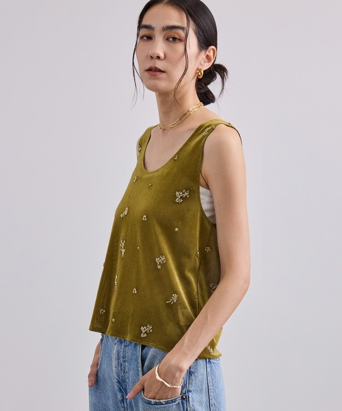 SALON adam et rope'(サロン アダム エ ロペ)の「ビジューメッシュベロアタンク / セットアップ対応(タンクトップ・レディース・ブラック/イエロー系その他5・FREE)」の14枚目の写真