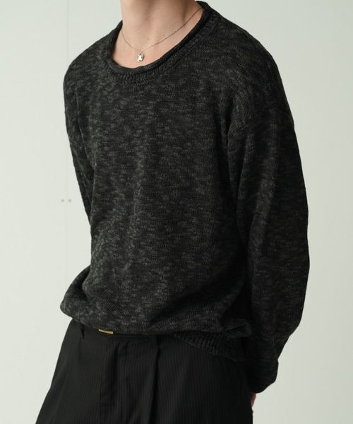 Adoon plain(アドーンプレーン)の「CURL SLUB BASIC KNIT / カールスラブベーシックニット(ニット/セーター・メンズ・チャコールグレー/ライトグレー/ボルドー・MEDIUM/LARGE)」の1枚目の写真