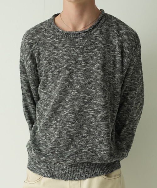 Adoon plain(アドーンプレーン)の「CURL SLUB BASIC KNIT / カールスラブベーシックニット(ニット/セーター・メンズ・チャコールグレー/ライトグレー/ボルドー・MEDIUM/LARGE)」の2枚目の写真
