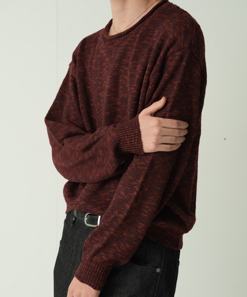 Adoon plain(アドーンプレーン)の「CURL SLUB BASIC KNIT / カールスラブベーシックニット(ニット/セーター・メンズ・チャコールグレー/ライトグレー/ボルドー・MEDIUM/LARGE)」の3枚目の写真