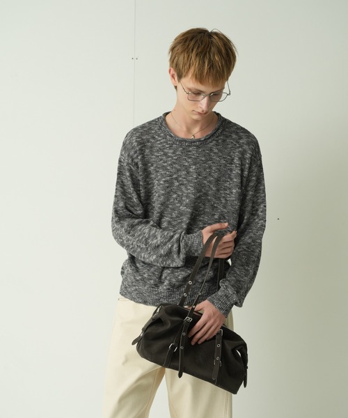 Adoon plain(アドーンプレーン)の「CURL SLUB BASIC KNIT / カールスラブベーシックニット(ニット/セーター・メンズ・チャコールグレー/ライトグレー/ボルドー・MEDIUM/LARGE)」の20枚目の写真