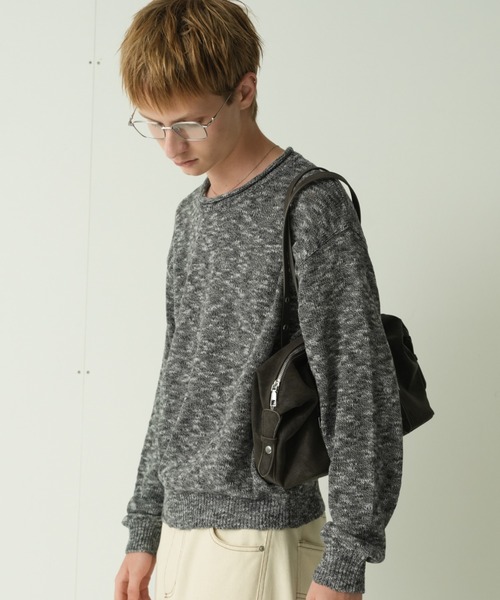 Adoon plain(アドーンプレーン)の「CURL SLUB BASIC KNIT / カールスラブベーシックニット(ニット/セーター・メンズ・チャコールグレー/ライトグレー/ボルドー・MEDIUM/LARGE)」の21枚目の写真