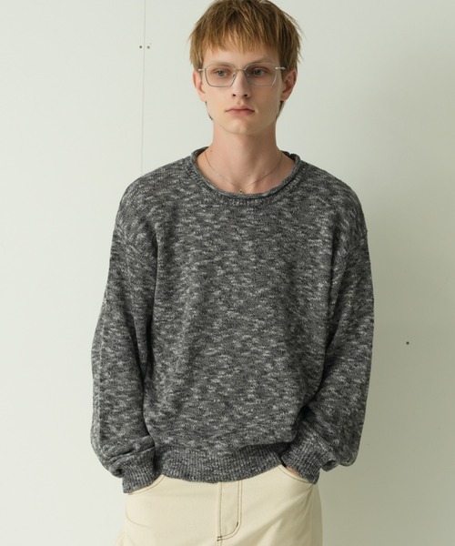 Adoon plain(アドーンプレーン)の「CURL SLUB BASIC KNIT / カールスラブベーシックニット(ニット/セーター・メンズ・チャコールグレー/ライトグレー/ボルドー・MEDIUM/LARGE)」の11枚目の写真