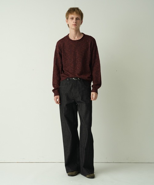 Adoon plain(アドーンプレーン)の「CURL SLUB BASIC KNIT / カールスラブベーシックニット(ニット/セーター・メンズ・チャコールグレー/ライトグレー/ボルドー・MEDIUM/LARGE)」の7枚目の写真