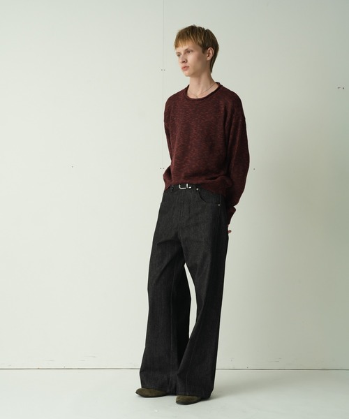 Adoon plain(アドーンプレーン)の「CURL SLUB BASIC KNIT / カールスラブベーシックニット(ニット/セーター・メンズ・チャコールグレー/ライトグレー/ボルドー・MEDIUM/LARGE)」の8枚目の写真