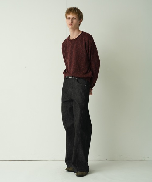 Adoon plain(アドーンプレーン)の「CURL SLUB BASIC KNIT / カールスラブベーシックニット(ニット/セーター・メンズ・チャコールグレー/ライトグレー/ボルドー・MEDIUM/LARGE)」の9枚目の写真