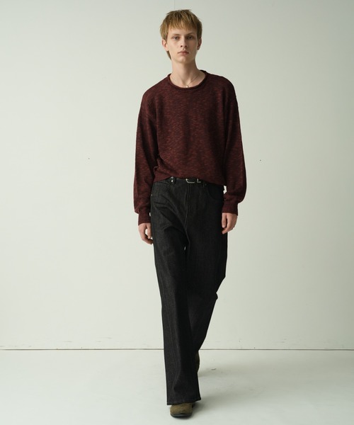 Adoon plain(アドーンプレーン)の「CURL SLUB BASIC KNIT / カールスラブベーシックニット(ニット/セーター・メンズ・チャコールグレー/ライトグレー/ボルドー・MEDIUM/LARGE)」の4枚目の写真