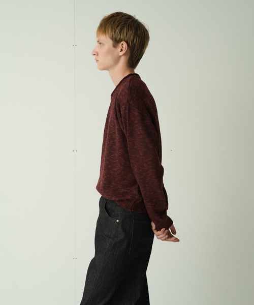 Adoon plain(アドーンプレーン)の「CURL SLUB BASIC KNIT / カールスラブベーシックニット(ニット/セーター・メンズ・チャコールグレー/ライトグレー/ボルドー・MEDIUM/LARGE)」の13枚目の写真