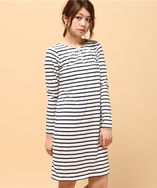 Rich リッチ の リブボーダーレースアップワンピース ワンピース Wear