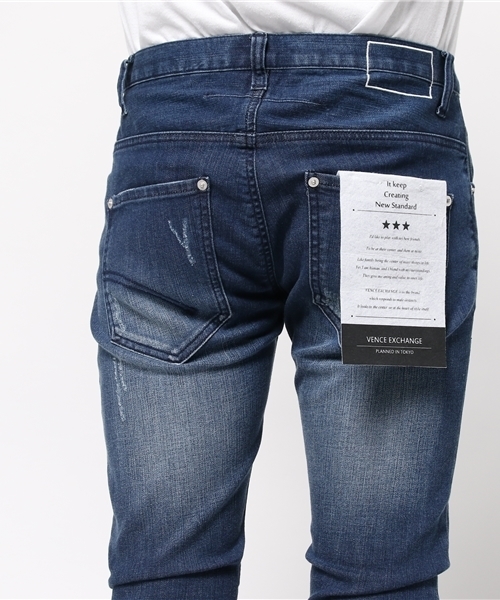 VENCEEXCHANGE(ヴァンスエクスチェンジ)の「リペアーデニムスキニーパンツ(デニムパンツ・メンズ・ネイビー/ブルー・MEDIUM/SMALL/LARGE)」の3枚目の写真