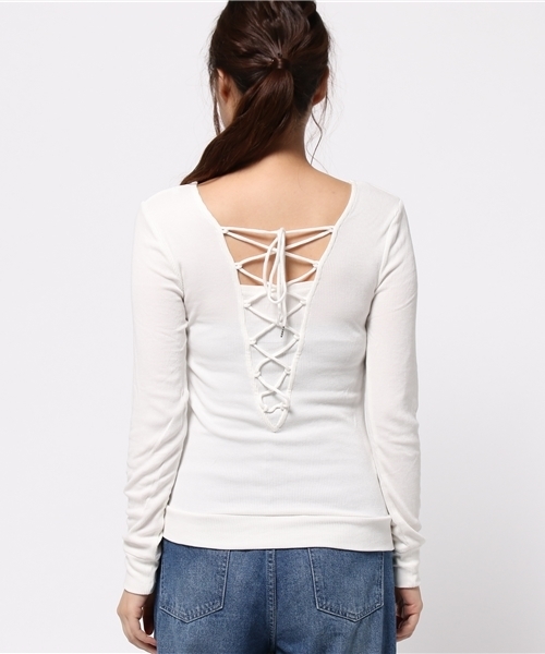MOUSSY(マウジー)の「2WAY LACE UP TOP J(Tシャツ/カットソー・レディース・ブラック/オフホワイト/キャメル/ワインレッド・FREE)」の10枚目の写真