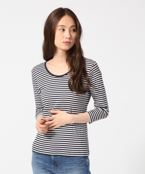 GLOBAL WORK（グローバルワーク）の「スーピマコットンUネック8分袖/734022（Tシャツ/カットソー・レディース・ブラック/その他/グレー/ホワイト・SMALL/MEDIUM/LARGE）」の4枚目の写真