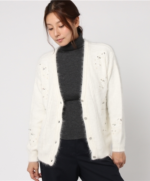 Lily Brown リリーブラウン の L B Candy Stock ビジューレースニットカーディガン カーディガン ボレロ Wear