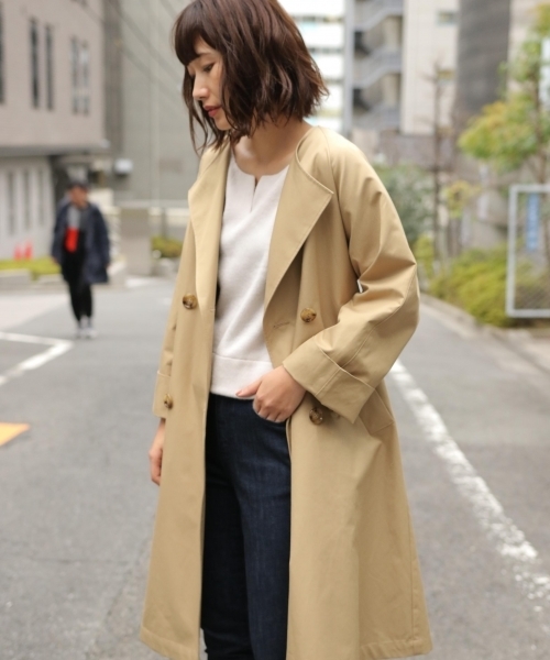 laboratory work(ラボラトリーワーク)の「ノーカラーオーバートレンチコート(その他アウター・レディース・ベージュ/ネイビー・MEDIUM)」の1枚目の写真