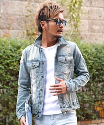 LUXSTYLE（ラグスタイル）の「ヴィンテージ加工ダメージデニムジャケット（デニムジャケット）」