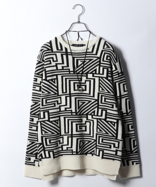 RAGEBLUE(レイジブルー)の「総柄ニットクルー/774182(ニット/セーター・メンズ・ブルー/ホワイト/ブラック/グリーン・LARGE/MEDIUM)」の2枚目の写真