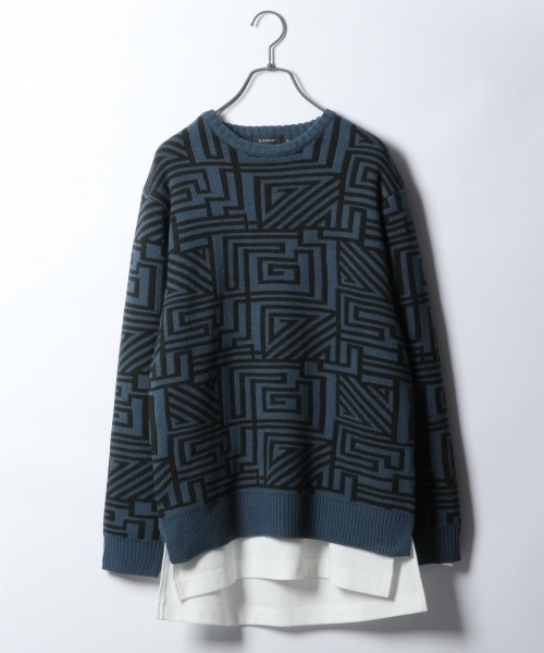 RAGEBLUE(レイジブルー)の「総柄ニットクルー/774182(ニット/セーター・メンズ・ブルー/ホワイト/ブラック/グリーン・LARGE/MEDIUM)」の4枚目の写真