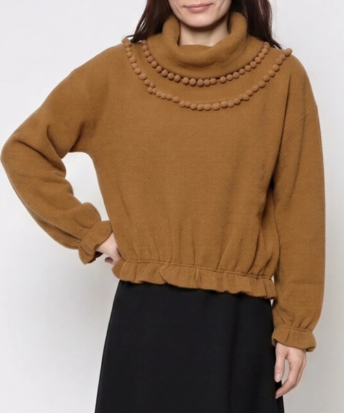 STYLEBLOCK（スタイルブロック）の「ポンポン付きタートルネックプルオーバーニットソーニットカットソー（ニット/セーター・レディース・マスタード/アイボリー/グレー/ブラック・M）」の4枚目の写真