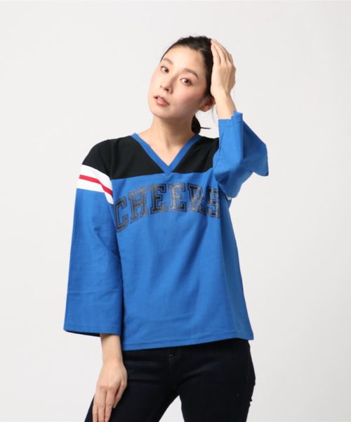 ivory court（アイボリーコート）の「フットボールTシャツ（Tシャツ/カットソー・レディース・ブラック/ブルー・FREE）」の2枚目の写真