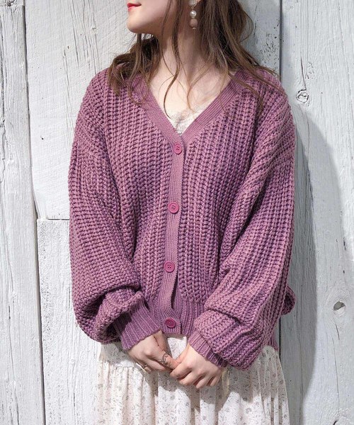 one after another NICE CLAUP（ワンアフターアナザーナイスクラップ）の「畦編みニットカーディガン（カーディガン/ボレロ・レディース・アイボリー/モカ/ミント/ピンク・FREE）」の4枚目の写真