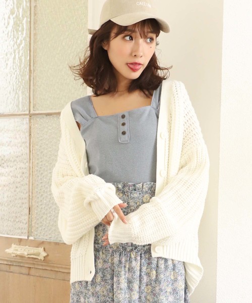 one after another NICE CLAUP（ワンアフターアナザーナイスクラップ）の「畦編みニットカーディガン（カーディガン/ボレロ・レディース・アイボリー/モカ/ミント/ピンク・FREE）」の2枚目の写真