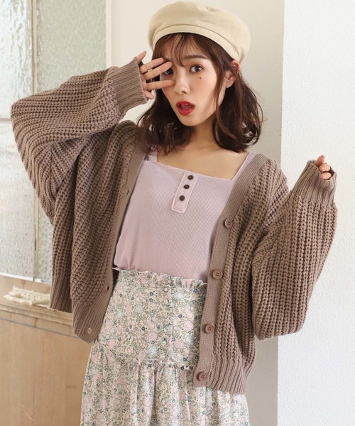 one after another NICE CLAUP（ワンアフターアナザーナイスクラップ）の「畦編みニットカーディガン（カーディガン/ボレロ・レディース・アイボリー/モカ/ミント/ピンク・FREE）」の3枚目の写真