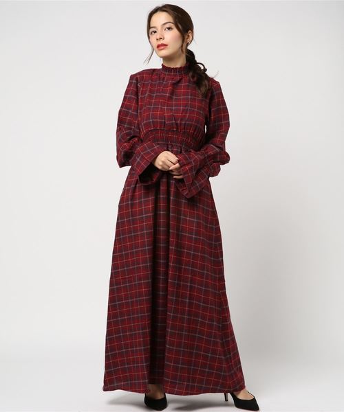 MOUSSY（マウジー）の「FLARE SLEEVE CHECK DRESS（ワンピース・レディース・ベージュ系その他/ブルー系その他/レッド系その他・1/2）」の7枚目の写真