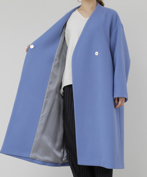 【ミーコ】辺見エミリさん着用　HYKE ダブルフェイスピーコート セール】辺見えみりさんコラボ ダブルクロスノーカラーコート（ノー