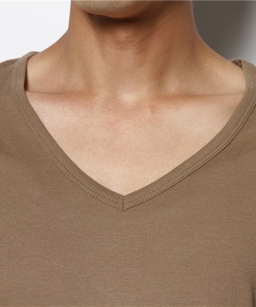 WEGO（ウィゴー）の「WEGO/フライスVネック5分袖カットソー（Tシャツ/カットソー・メンズ・ブラウン・SMALL/LARGE）」の5枚目の写真