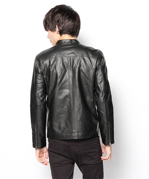 WEGO(ウィゴー)の「WEGO/フェイクレザーシングルライダースジャケット(ライダースジャケット・メンズ・ブラック/ブルー・MEDIUM/LARGE)」の7枚目の写真