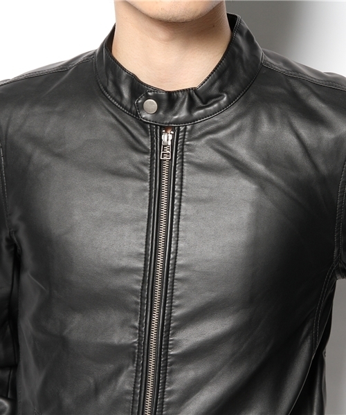 WEGO(ウィゴー)の「WEGO/フェイクレザーシングルライダースジャケット(ライダースジャケット・メンズ・ブラック/ブルー・MEDIUM/LARGE)」の9枚目の写真