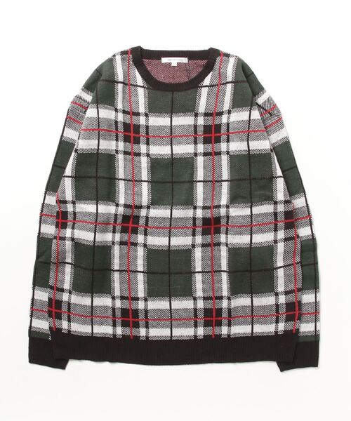 STYLEBLOCK(スタイルブロック)の「ジャガードチェックビッグシルエットニット(ニット/セーター・メンズ・ベージュ/グリーン/チャコール・M/L)」の3枚目の写真