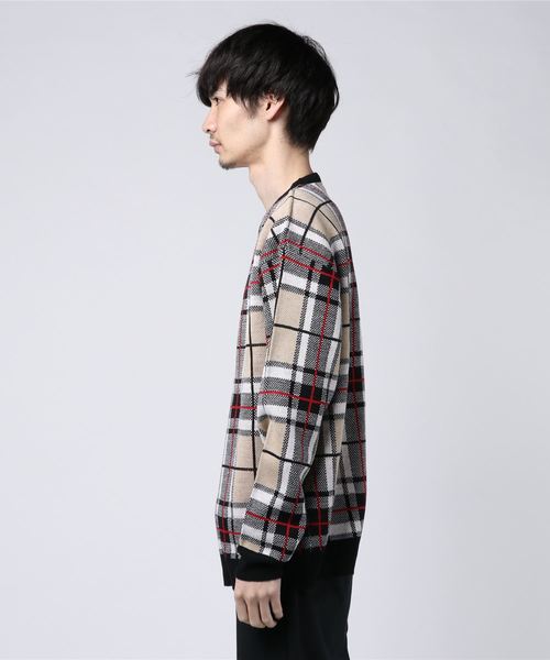 STYLEBLOCK(スタイルブロック)の「ジャガードチェックビッグシルエットニット(ニット/セーター・メンズ・ベージュ/グリーン/チャコール・M/L)」の4枚目の写真