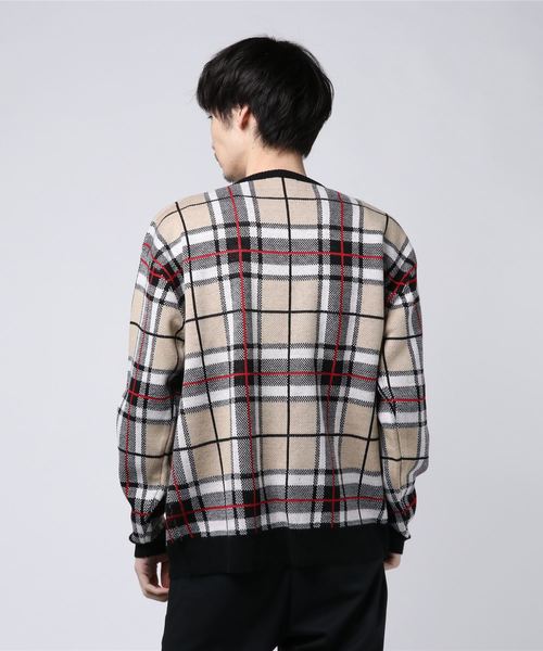 STYLEBLOCK(スタイルブロック)の「ジャガードチェックビッグシルエットニット(ニット/セーター・メンズ・ベージュ/グリーン/チャコール・M/L)」の5枚目の写真