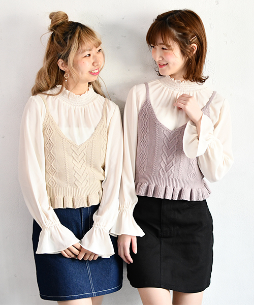 PairPair（ペアペア）の「【ZOZO限定アイテム】ニットビスチェ付きフリルネックブラウス（シャツ/ブラウス・レディース・ベージュ/ラベンダー・FREE）」の10枚目の写真