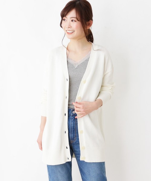 洗濯機洗いok Vカットミドルカーディガン