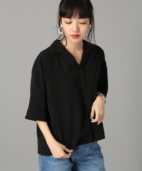 LOWRYS FARM（ローリーズファーム）の「コモンガラシャツＳＳ　833813（シャツ/ブラウス・レディース・アイボリー/ブラック/ベージュ/ネイビー・FREE）」の3枚目の写真