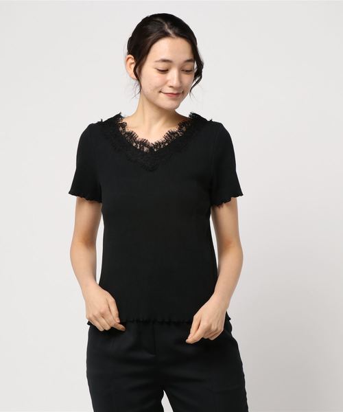 DISCOAT(ディスコート)の「△リブヒゲレースプルオーバー/メロウプルオーバー(Tシャツ/カットソー・レディース・ブラック/ライトグレー/オフホワイト/グレー系その他・FREE)」の3枚目の写真