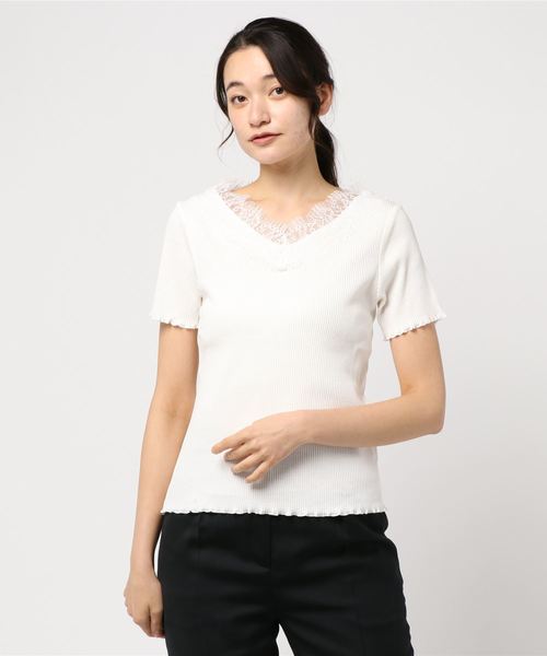 DISCOAT(ディスコート)の「△リブヒゲレースプルオーバー/メロウプルオーバー(Tシャツ/カットソー・レディース・ブラック/ライトグレー/オフホワイト/グレー系その他・FREE)」の7枚目の写真
