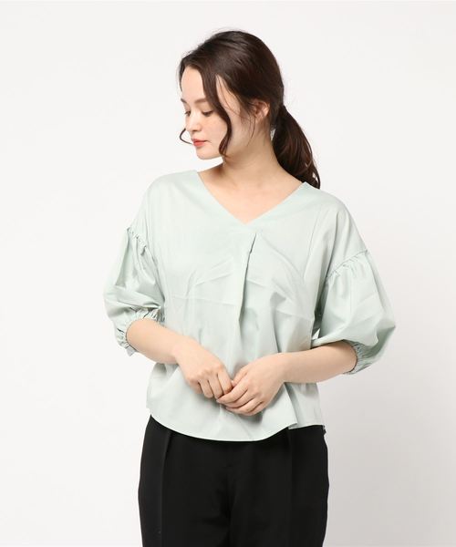 natural couture（ナチュラルクチュール）の「プチプラバックねじりブラウス（シャツ/ブラウス・レディース・アイボリー/ベージュ/ミント/ストライプ/ベージュ系その他/サックスブルー・FREE）」の17枚目の写真