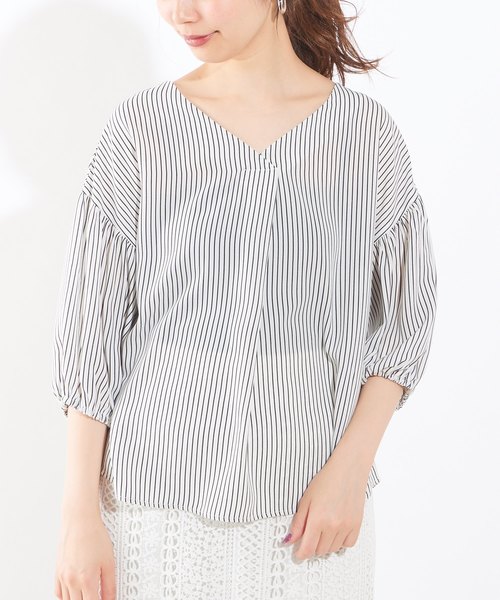 natural couture（ナチュラルクチュール）の「プチプラバックねじりブラウス（シャツ/ブラウス・レディース・アイボリー/ベージュ/ミント/ストライプ/ベージュ系その他/サックスブルー・FREE）」の21枚目の写真