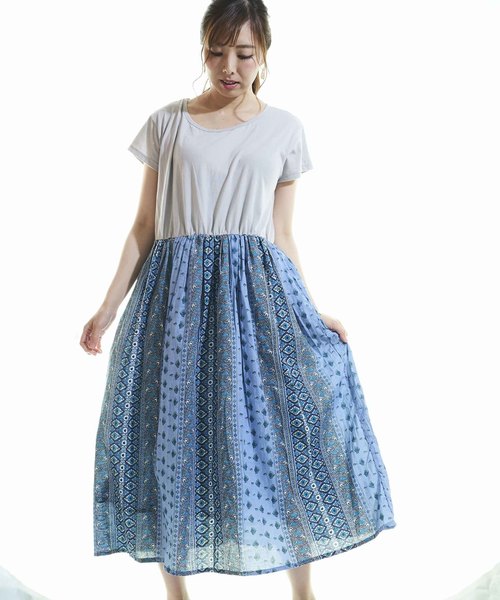 天竺 綿ボイル エスニックpt ドッキングワンピース Cr ワンピース おしゃれスタ オシャレスタ のファッション ワンピース ワンピース セール