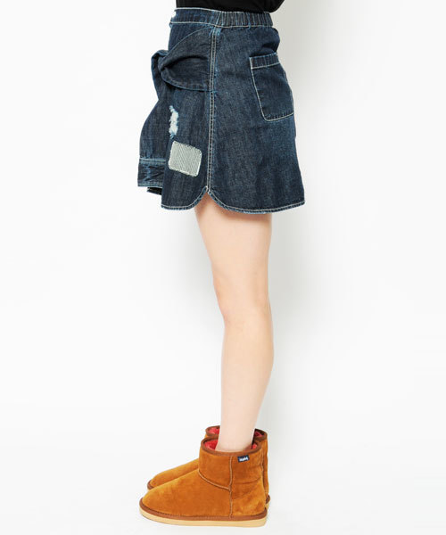 X-girl（エックスガール）の「REPAIRED DENIM SKIRT（デニムスカート・レディース・ライトインディゴブルー/インディゴブルー・1/2）」の10枚目の写真