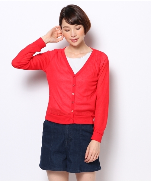 WEGO（ウィゴー）の「WEGO/Vネックカーディガン（カーディガン/ボレロ・レディース・ホワイト/ライトイエロー/レッド/グリーン・FREE）」の4枚目の写真